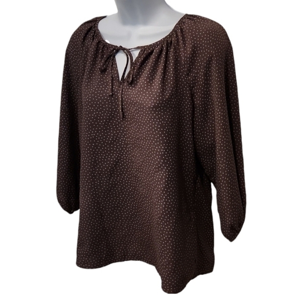 Loft Polka Dot Brown Lightweight Tie Front Top - Picture 2 of 5